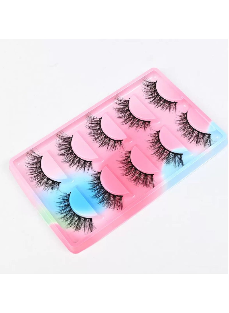 رموش صناعية طبيعية منفوشة ثلاثية الأبعاد، رموش صناعية ناعمة من المينك، طقم 5 أزواج قابلة لإعادة الاستخدام - Image 4