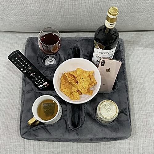 Xchouxer Couch and Bed Cup Holder Pillow, Sofa Refreshment Tray for Drinks/Remote Control/Snacks Holder (Gray) - Image 3