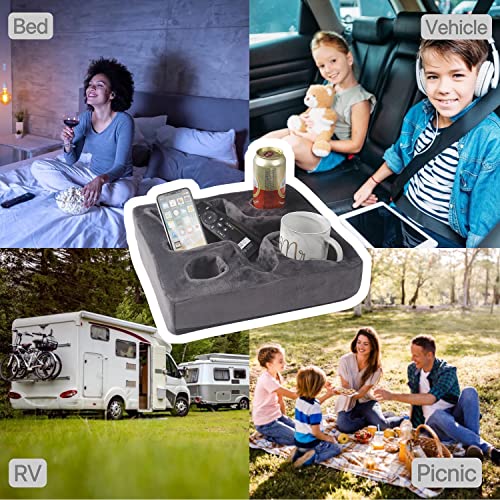 Xchouxer Couch and Bed Cup Holder Pillow, Sofa Refreshment Tray for Drinks/Remote Control/Snacks Holder (Gray) - Image 5