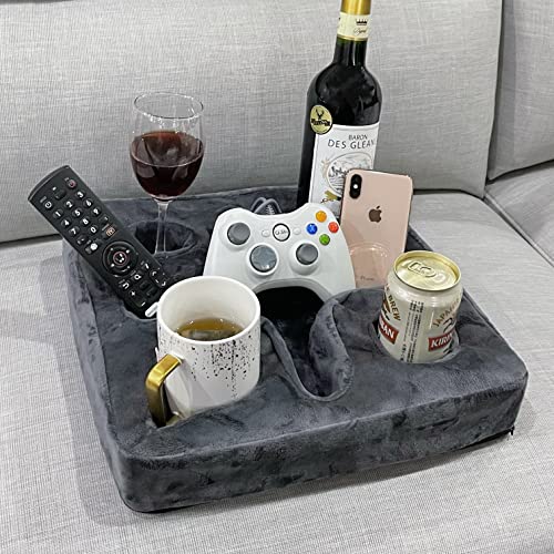 Xchouxer Couch and Bed Cup Holder Pillow, Sofa Refreshment Tray for Drinks/Remote Control/Snacks Holder (Gray) - Image 2