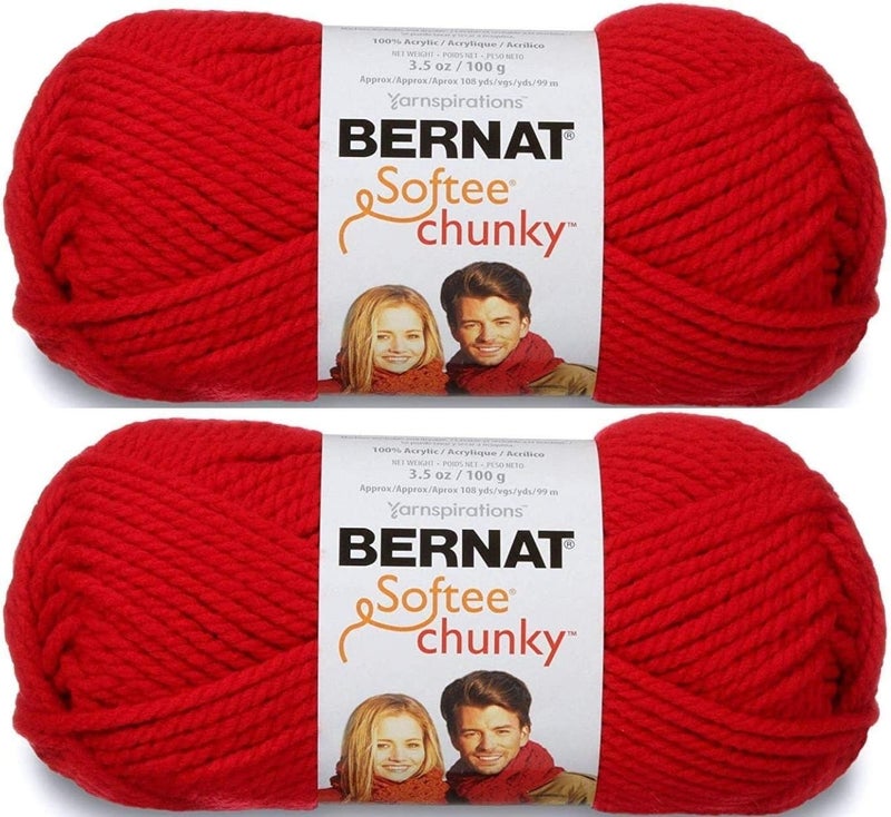 Bernat Softee Chunky Yarn, 3.5 Oz, Gauge 6 Super Bulky, Berry Red