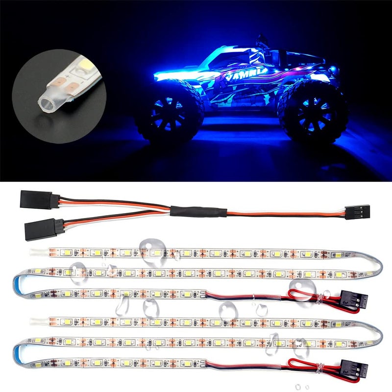 elechawk Waterproof LED Light Strips for RC Cars Trucks Airplanes Boats Drones Fixed Wing AR Wing Model Underglow Light Blue - Image 2