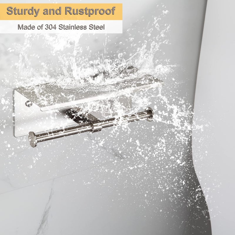 BGL Toilet Paper Holder with Shelf Brushed Nickel Double Head Toilet Tissue Roll Holder 304 Stainless Steel Wall Mount for Bathroom - Image 5