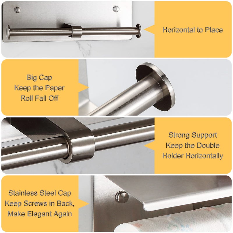 BGL Toilet Paper Holder with Shelf Brushed Nickel Double Head Toilet Tissue Roll Holder 304 Stainless Steel Wall Mount for Bathroom - Image 4