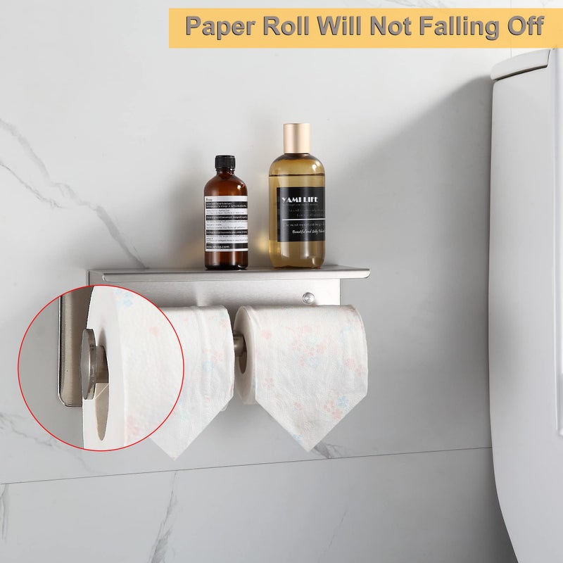 BGL Toilet Paper Holder with Shelf Brushed Nickel Double Head Toilet Tissue Roll Holder 304 Stainless Steel Wall Mount for Bathroom - Image 3