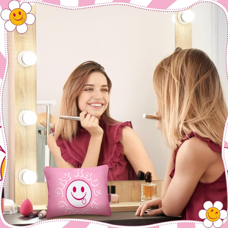 Kajaia 12 Pcs Preppy Makeup Bag with Zipper Pink Preppy Gift Cute Smile Face Cosmetic Bag Portable Travel Toiletry Accessories for Women - Image 4