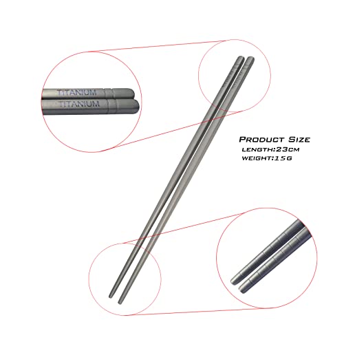 ZEARE Titanium Chopsticks Ultralight 2 Pairs Square Standard Length Rice, Noodles and Sushi Reusable Cutlery Cookware (9 inches (23cm)) - Image 3