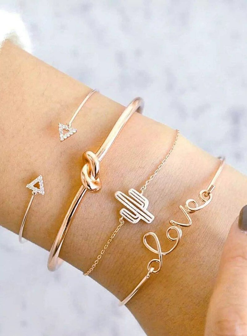 4pcs Cactus & Letter Decor Bracelet  - Image 1
