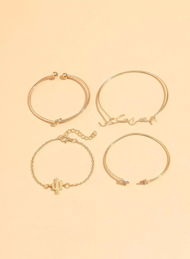 4pcs Cactus & Letter Decor Bracelet  - Image 2