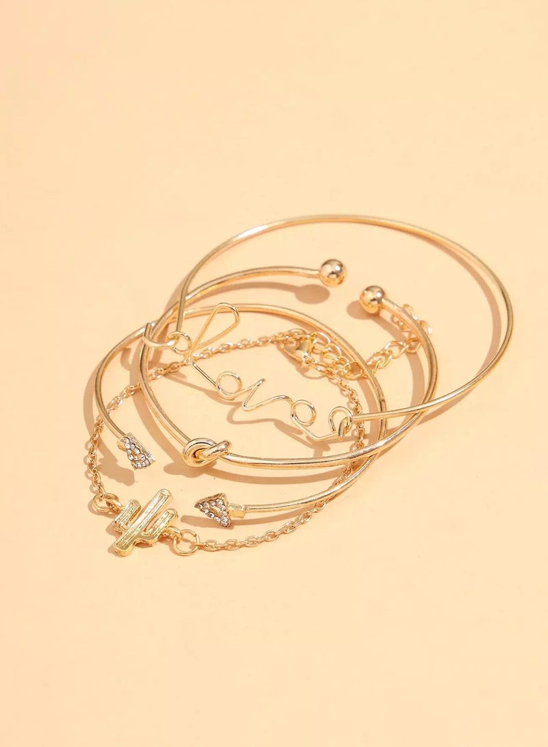 4pcs Cactus & Letter Decor Bracelet  - Image 4