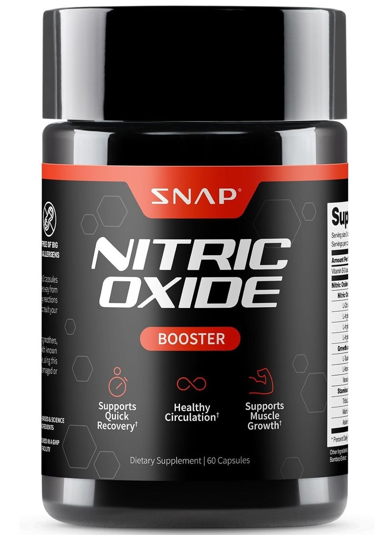SNAP Nitric Oxide Booster Energy, Heart Health, Muscle Growth & Circulation Support, 60 Capsules 30 Servings  - Image 1