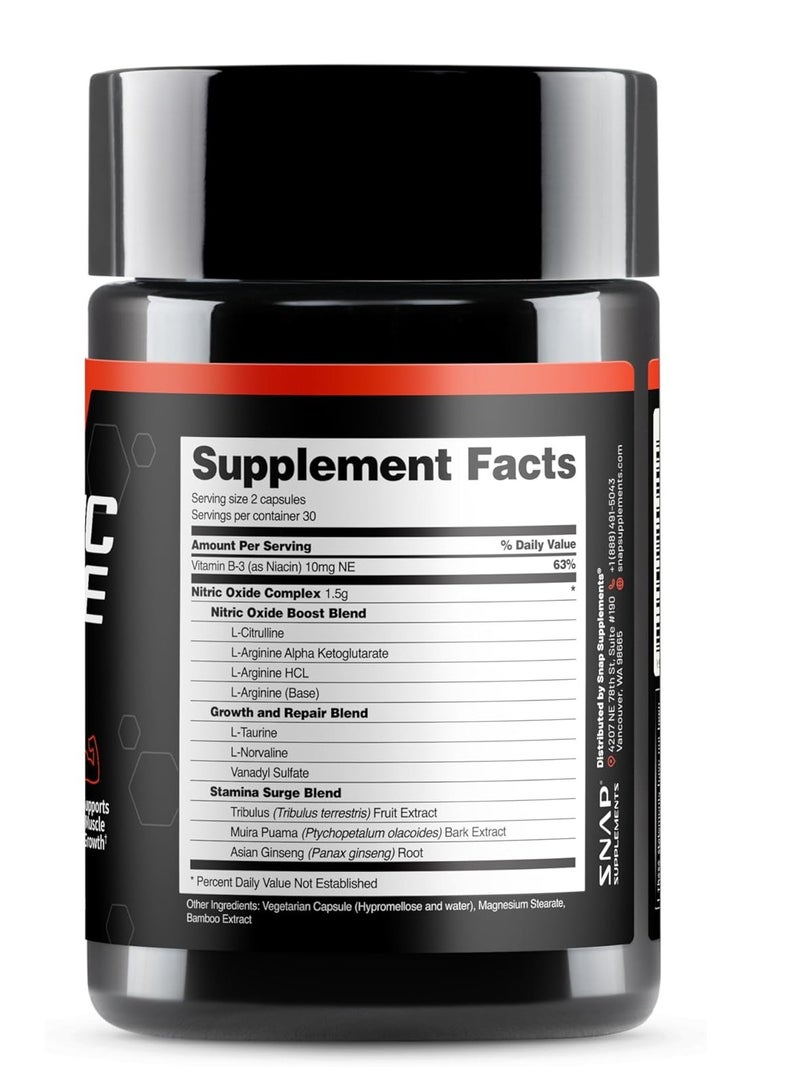 SNAP Nitric Oxide Booster Energy, Heart Health, Muscle Growth & Circulation Support, 60 Capsules 30 Servings  - Image 4