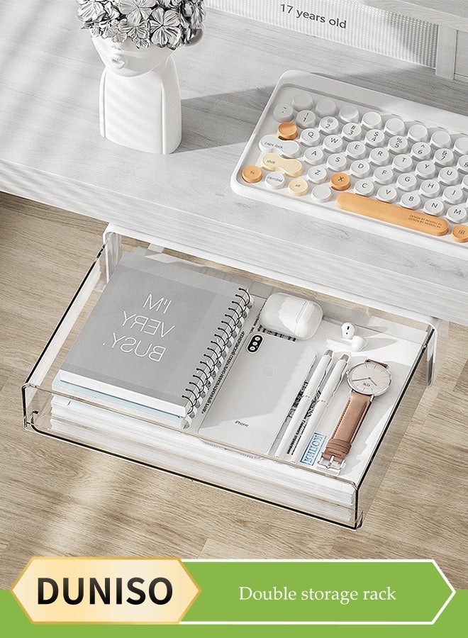 DUNISO Non Perforated Adhesive Transparent Storage Box, Under Desk Drawer Storage Box, Drawer Style Hidden Office File Storage, Drawer Style Underwear Storage Box - Image 1