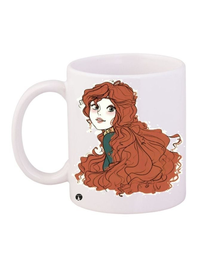 Cartoon Girl Printed Coffee Mug White/Brown/Green 11ounce