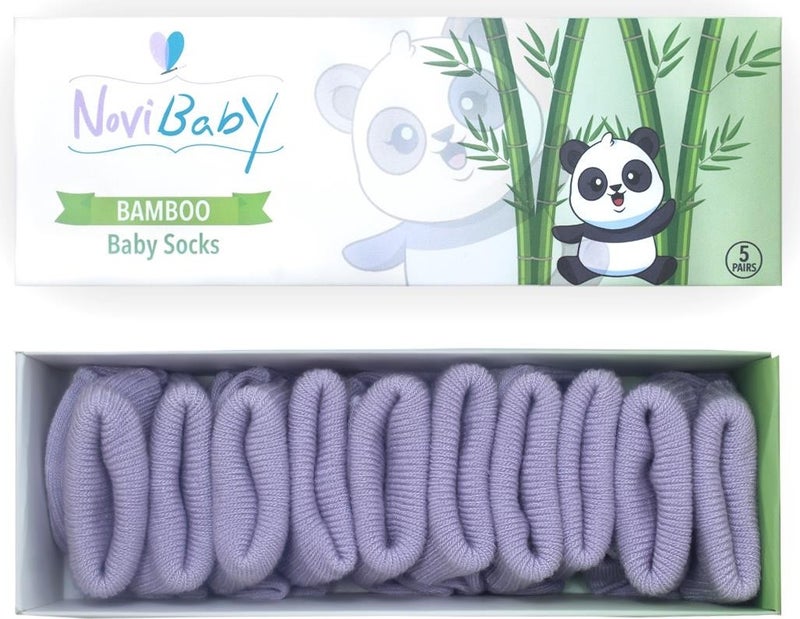 Novibaby 5-Piece Bamboo Newborn Baby Socks I Purple I 0-6 Months  - Image 1