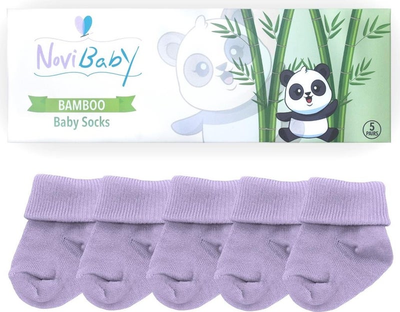 Novibaby 5-Piece Bamboo Newborn Baby Socks I Purple I 0-6 Months  - Image 3