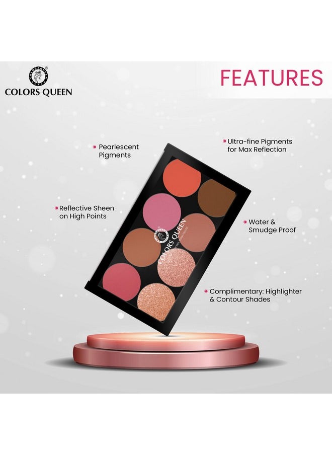 Ultra Professional Blush Palette With Shimmer Highlighters And Contour | Highly Pigmented & Easy To Blendable Shades | Lightweight Blush And Highlighter Palette (Shade - 03)