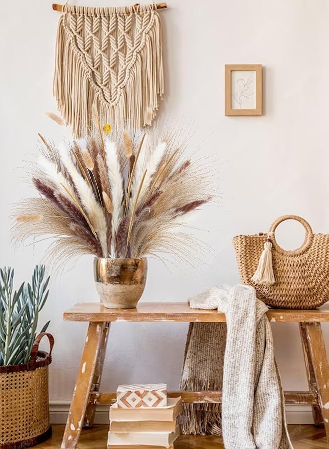The Bros 120PCS Dried Pampas Grass Decor Bouquet, Phragmites Dried Flowers, Floral Arrangements for Boho Home Wedding Party Decorations - Image 1
