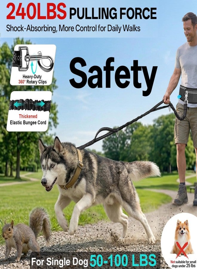 Qltytoy Hands Free Double Dog Leash for Two Dogs,240LB Heavy Duty Retractable with Partitioned Pouch Adjustable Waist for Walking Running Jogging Hiking Biking Training for Medium/Large(Not for＜25LBS) - Image 2