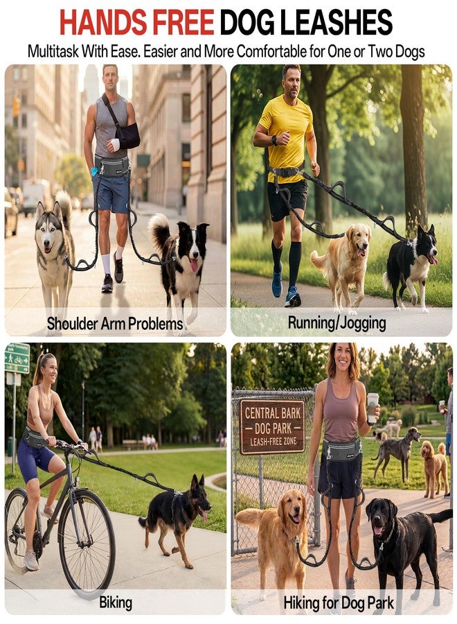 Qltytoy Hands Free Double Dog Leash for Two Dogs,240LB Heavy Duty Retractable with Partitioned Pouch Adjustable Waist for Walking Running Jogging Hiking Biking Training for Medium/Large(Not for＜25LBS) - Image 4