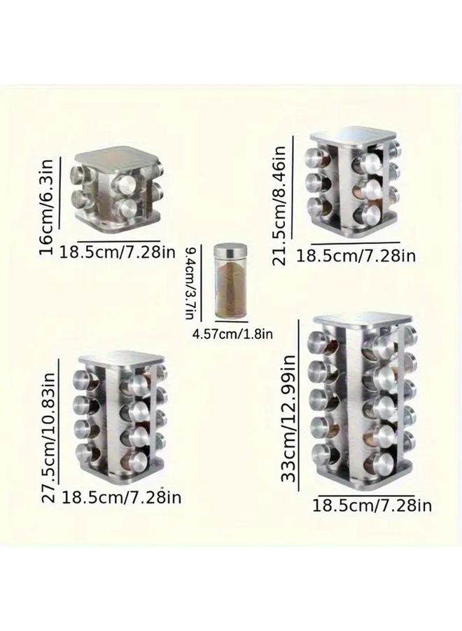 Stainless Steel 3 Tier Spice Rack With Glass Jars 360 Degree Rotating Turntable - Image 5