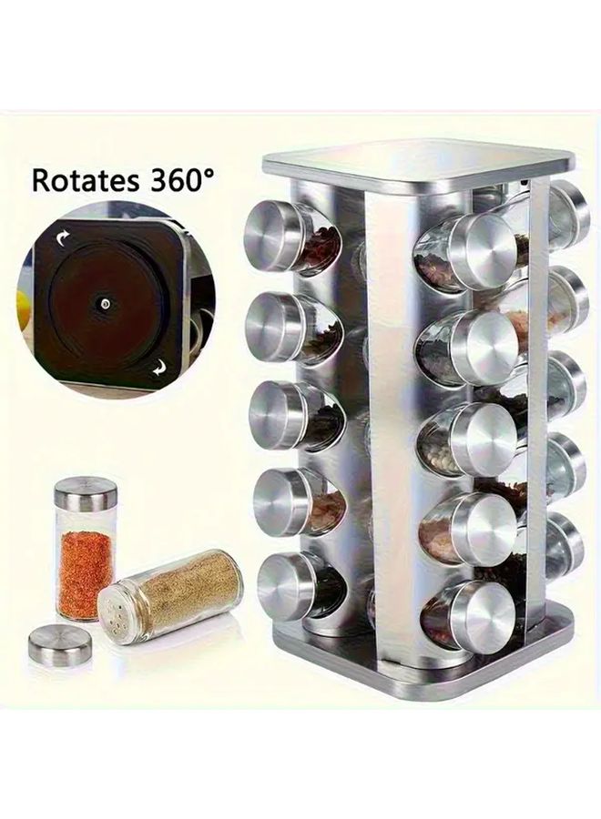 Stainless Steel 3 Tier Spice Rack With Glass Jars 360 Degree Rotating Turntable - Image 1