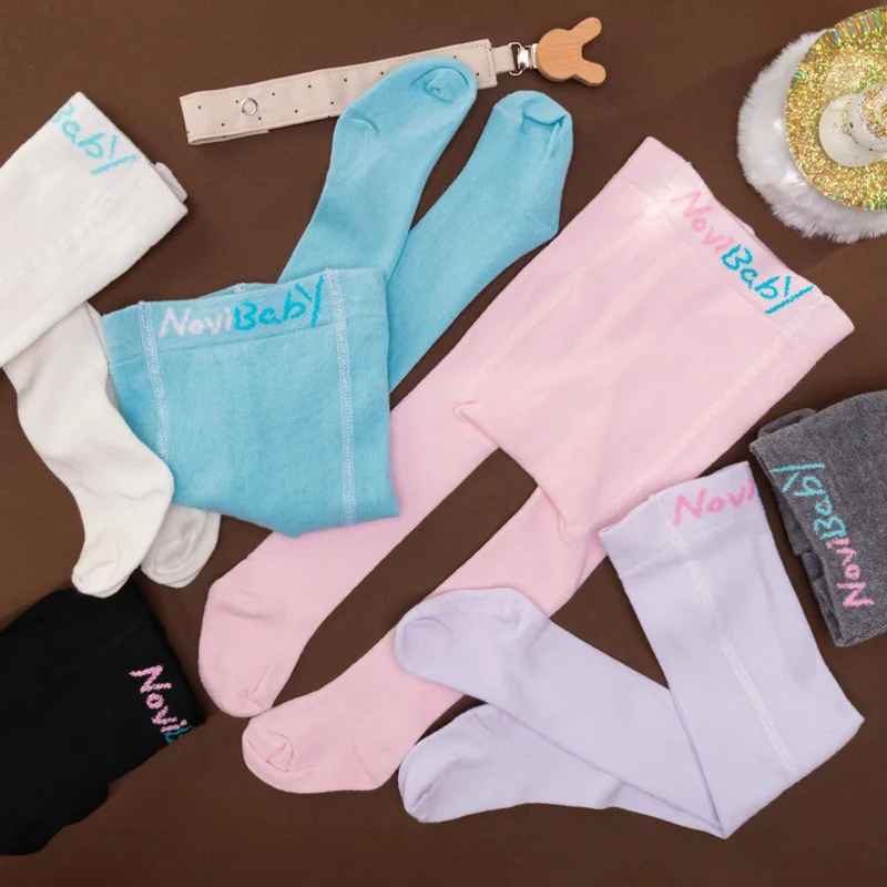 Novibaby 2 Pack Baby Cotton Pantyhose, Children Newborn Cotton Girls Boys School Socks, White Ecru Pink