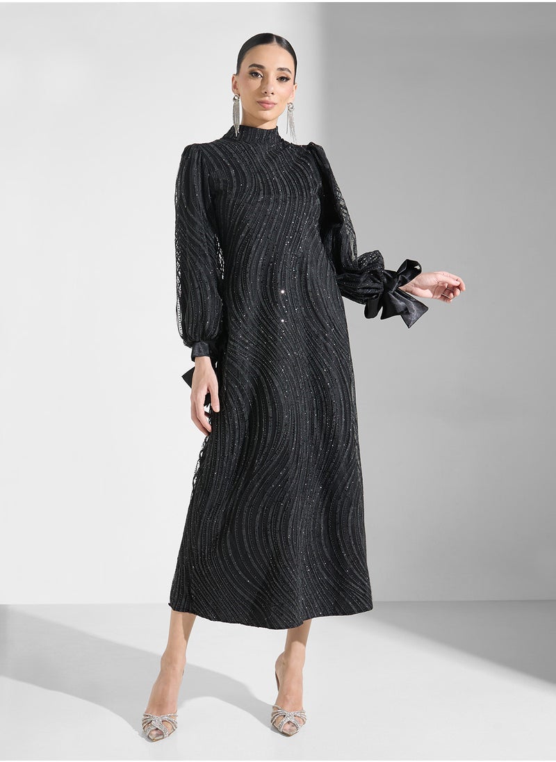 Khizana - Shimmer Dress With Puff Sleeve - Image 1
