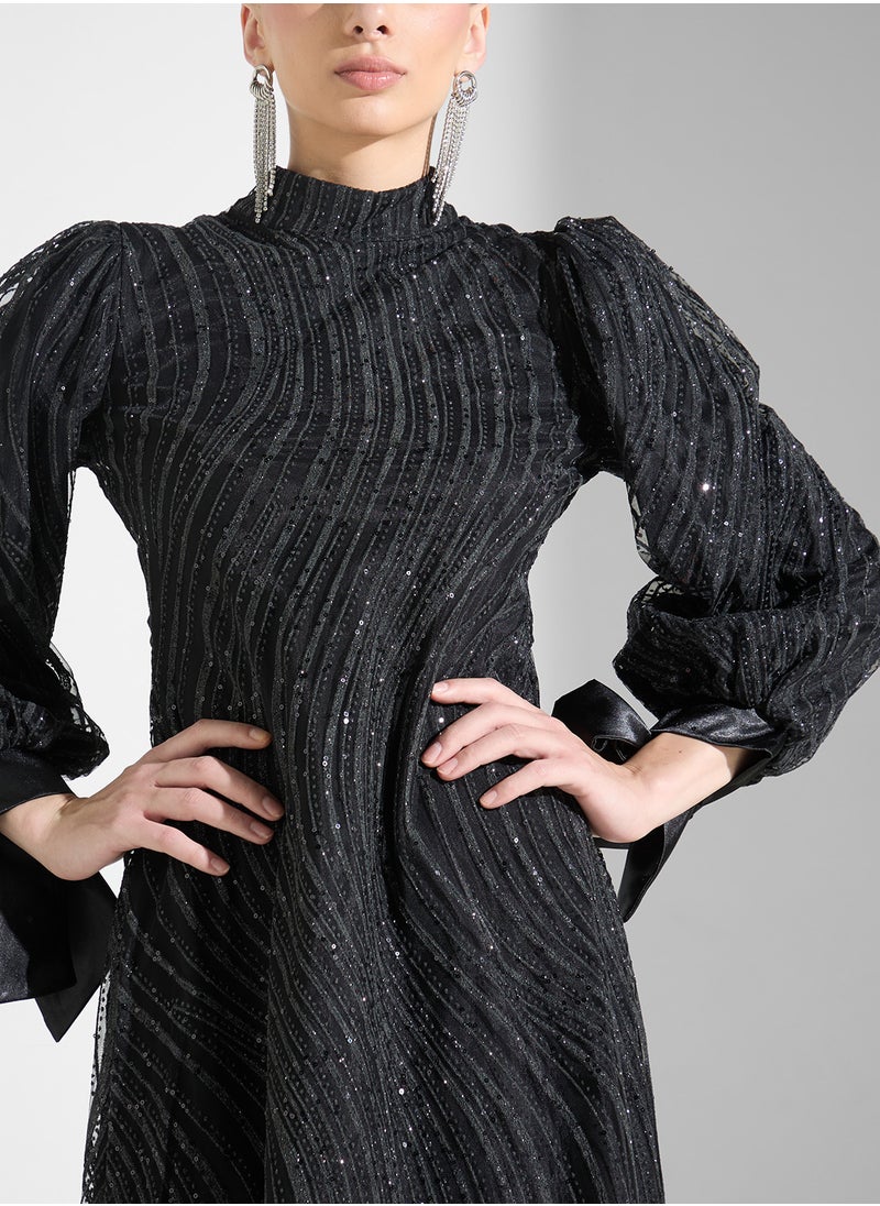 Khizana - Shimmer Dress With Puff Sleeve - Image 1