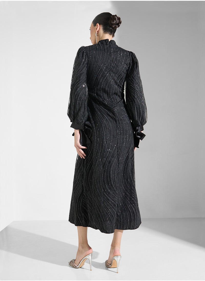 Khizana - Shimmer Dress With Puff Sleeve - Image 1