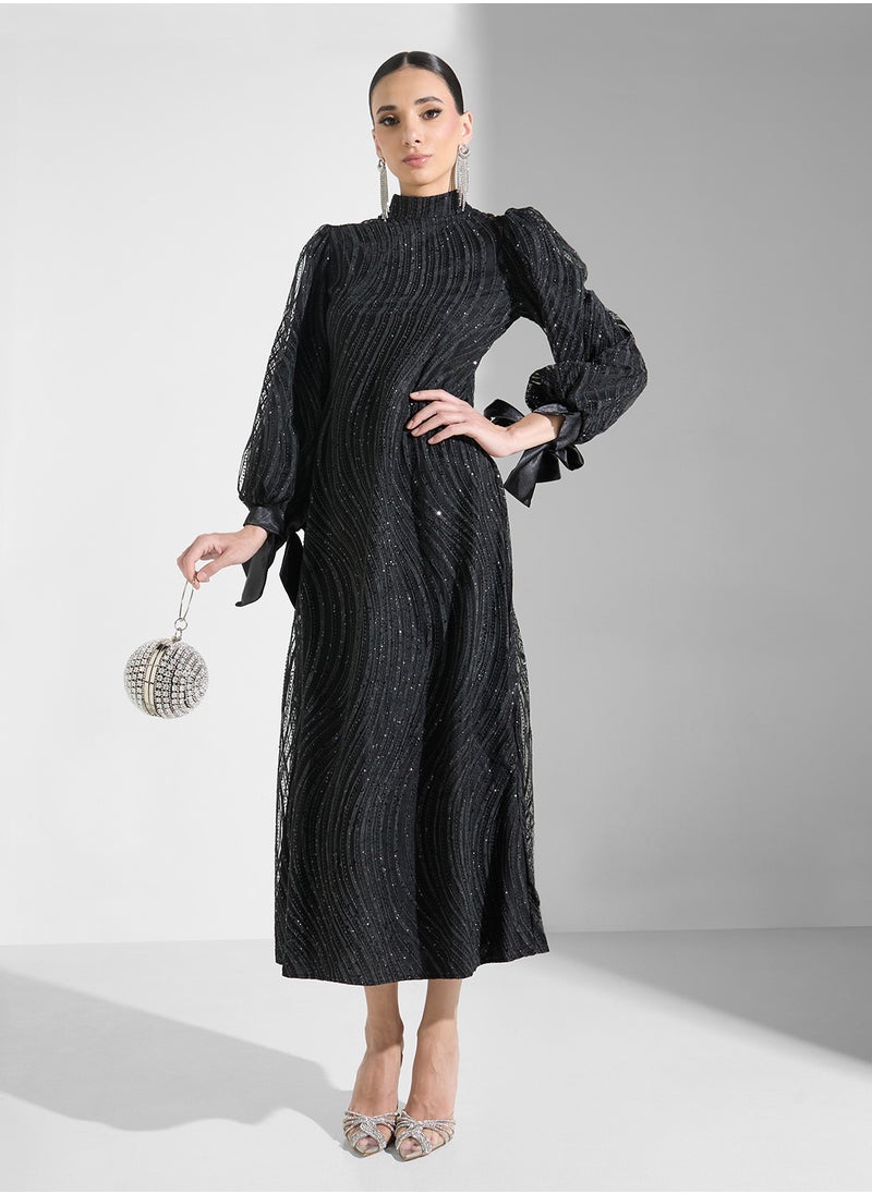 Khizana - Shimmer Dress With Puff Sleeve - Image 1