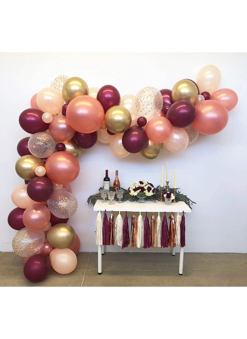 Lazybeee Lazybeee Valentines Day Balloons Birthday Party Balloon Garland Kit 102 PCS 12 Inch Wedding Balloon Garland Including Burgundy Rose Gold Peach Pearl Chrome Gold Gold Confetti Assorted Balloons Decorations Backdrop Ideal for Birthday Baby Bridal Shower Party Decorations 