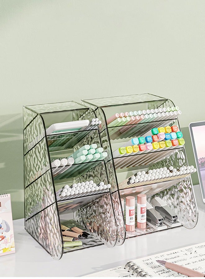 2-Pack Slanted Desk Organizer (1 Large + 1 Small) - Transparent High-Capacity Marker Pen Holder, Flexible Space-Saving Storage for Office Supplies, Desktop Stationery Organizer - Image 1