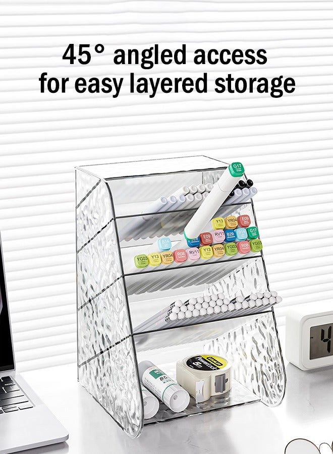 2-Pack Slanted Desk Organizer (1 Large + 1 Small) - Transparent High-Capacity Marker Pen Holder, Flexible Space-Saving Storage for Office Supplies, Desktop Stationery Organizer - Image 2