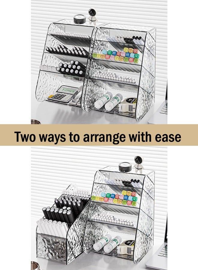 2-Pack Slanted Desk Organizer (1 Large + 1 Small) - Transparent High-Capacity Marker Pen Holder, Flexible Space-Saving Storage for Office Supplies, Desktop Stationery Organizer - Image 4