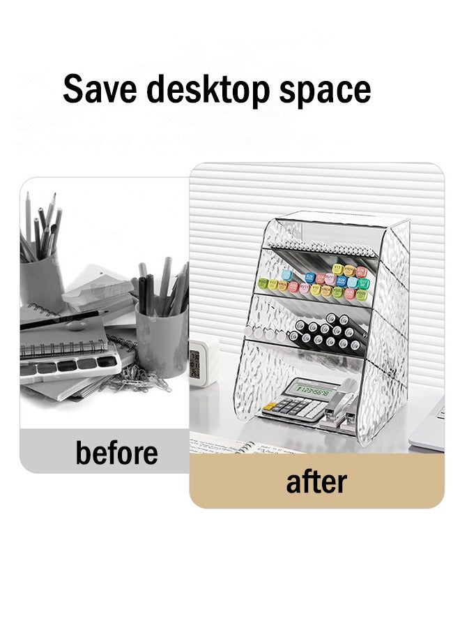 2-Pack Slanted Desk Organizer (1 Large + 1 Small) - Transparent High-Capacity Marker Pen Holder, Flexible Space-Saving Storage for Office Supplies, Desktop Stationery Organizer - Image 5