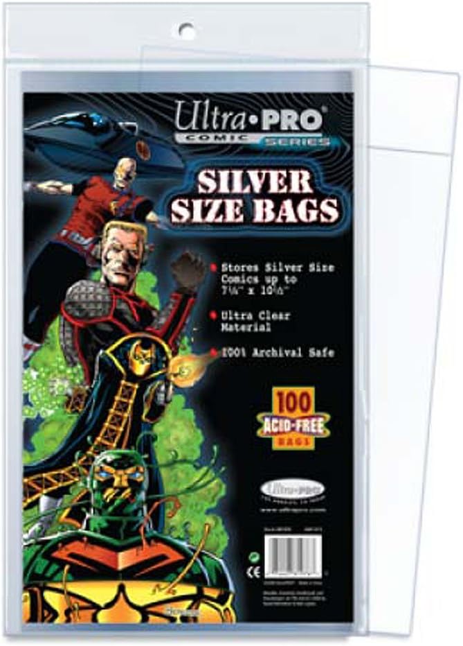 Ultra Pro Silver Size Comic Bags 2-Mil Polypropylene 7.25 X 10.50 Inches (100-Count)