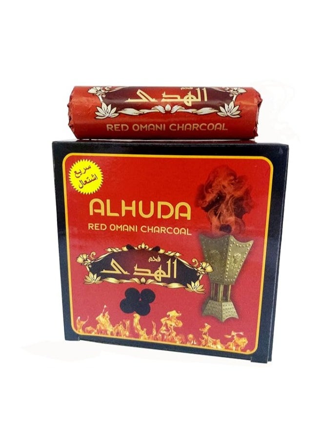 Al Huda Bakhoor Charcoal-Red Omani Charcoal lite Pack Of 8 Rolls Smart 80 Tablets 40 MM  - Image 1