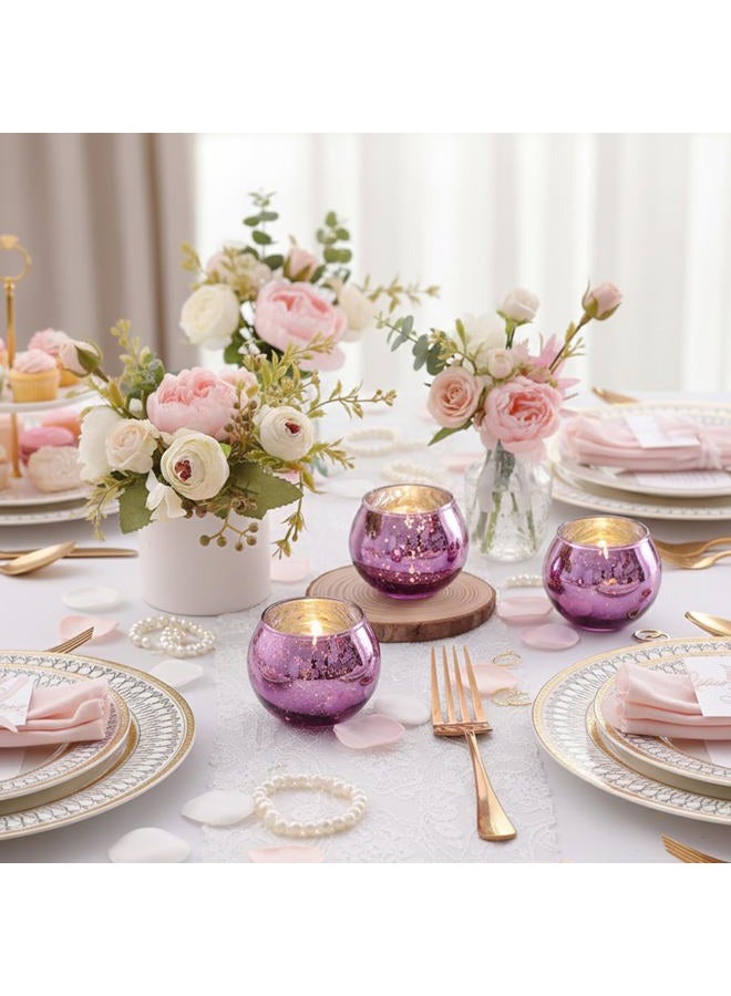 LAMORGIFT 24 Pcs Purple Votive Candle Holders for Wedding Decor, Purple Mercury Glass Candle Holders for Table Centerpieces, Tea Light Holder for Wedding Bridal Shower Party Supplies - Image 3