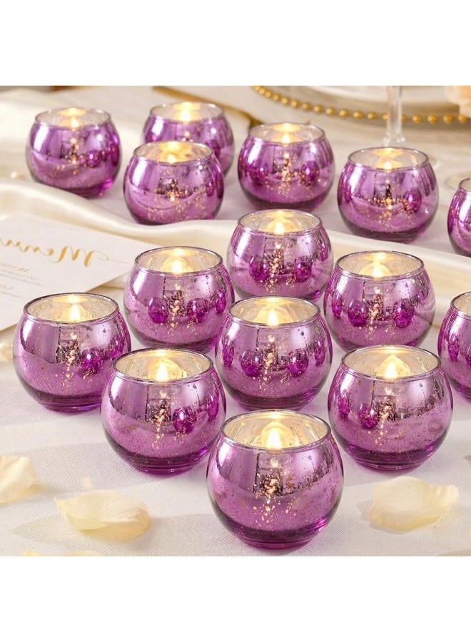 LAMORGIFT 24 Pcs Purple Votive Candle Holders for Wedding Decor, Purple Mercury Glass Candle Holders for Table Centerpieces, Tea Light Holder for Wedding Bridal Shower Party Supplies - Image 1