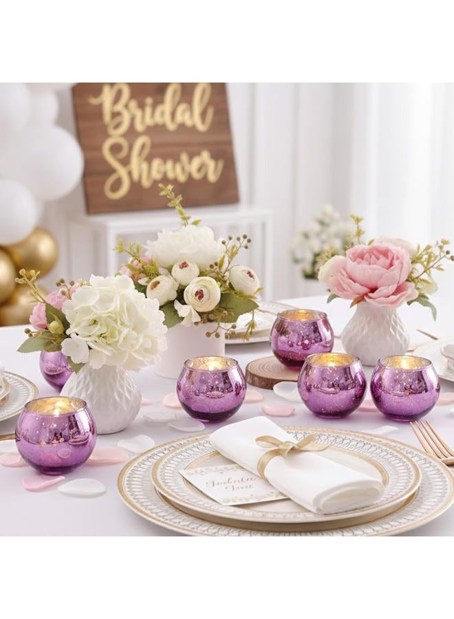 LAMORGIFT 24 Pcs Purple Votive Candle Holders for Wedding Decor, Purple Mercury Glass Candle Holders for Table Centerpieces, Tea Light Holder for Wedding Bridal Shower Party Supplies - Image 5