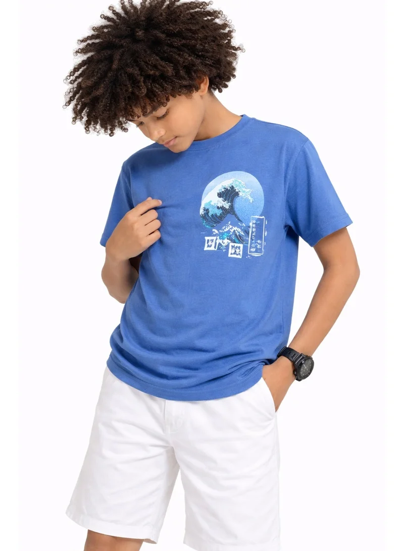 Victor And Jane blue Boys’ Relaxed Fit T-Shirt – “Tokyo Bay” Graphic Tee (Front & Back Print) for Men | Best Price UAE
