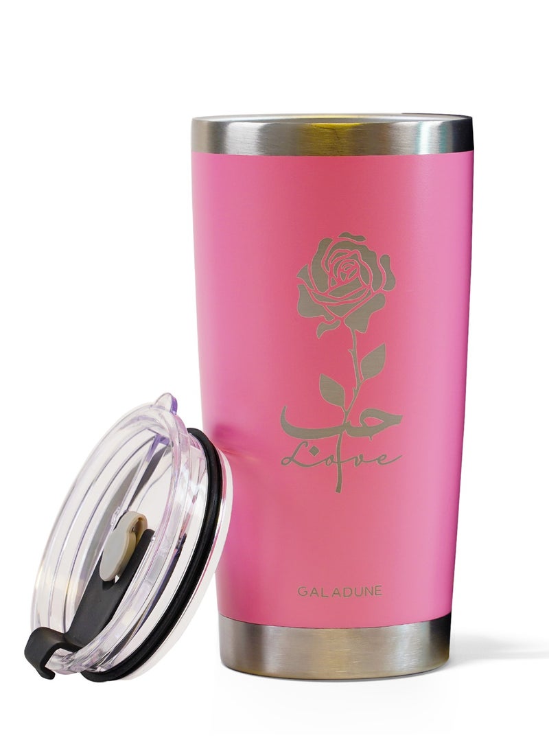 GALADUNE Stainless Steel Travel Coffee Mug, Double Wall Vacuum Insulated, 20 Ounces, Suitable for Iced or Hot Drinks, Pink Rose - Image 4