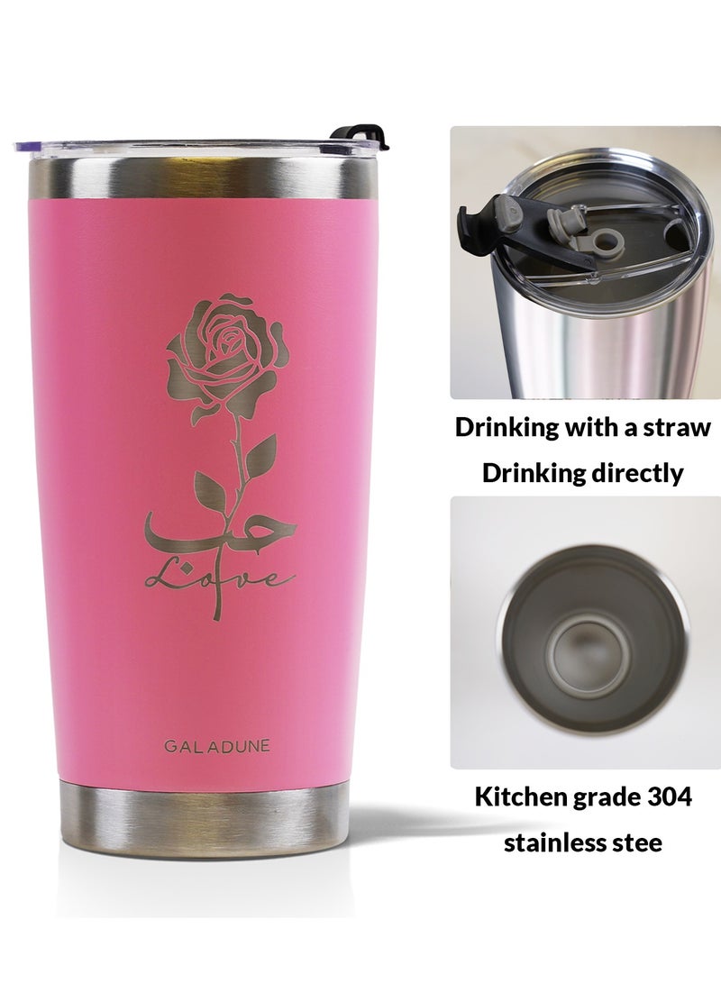 GALADUNE Stainless Steel Travel Coffee Mug, Double Wall Vacuum Insulated, 20 Ounces, Suitable for Iced or Hot Drinks, Pink Rose - Image 5