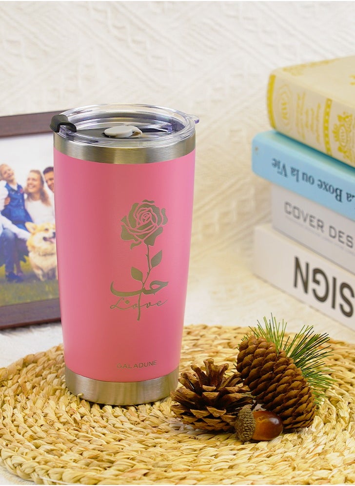 GALADUNE Stainless Steel Travel Coffee Mug, Double Wall Vacuum Insulated, 20 Ounces, Suitable for Iced or Hot Drinks, Pink Rose  - Image 3