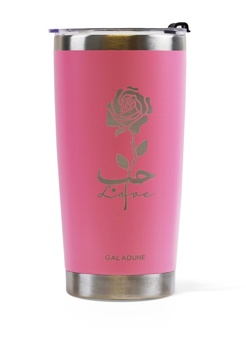 GALADUNE Stainless Steel Travel Coffee Mug, Double Wall Vacuum Insulated, 20 Ounces, Suitable for Iced or Hot Drinks, Pink Rose  - Image 1