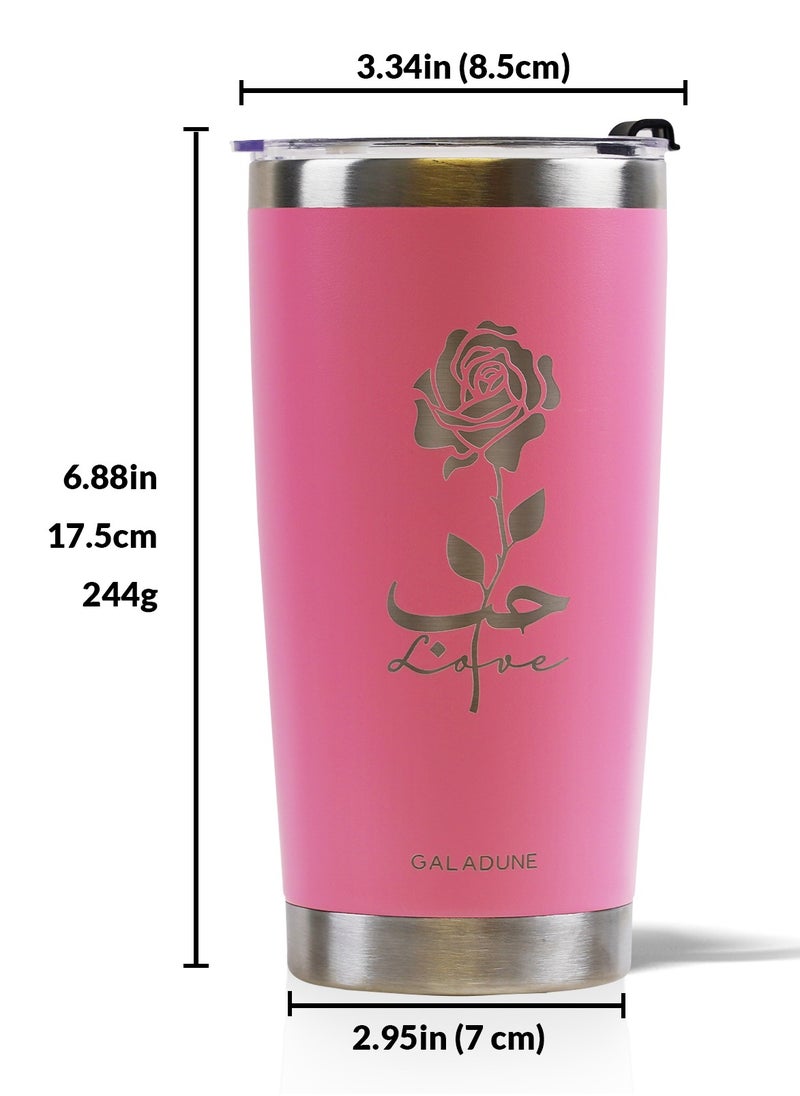 GALADUNE Stainless Steel Travel Coffee Mug, Double Wall Vacuum Insulated, 20 Ounces, Suitable for Iced or Hot Drinks, Pink Rose  - Image 2