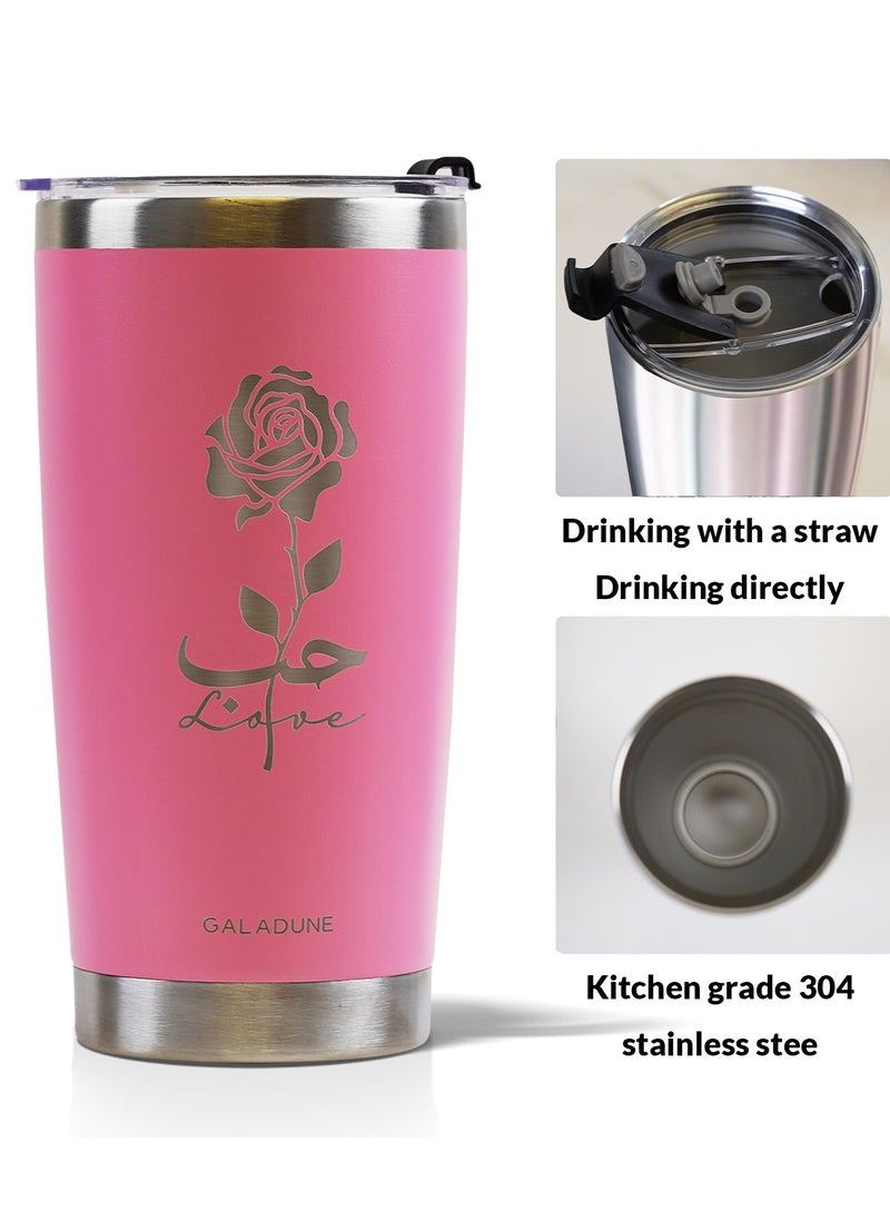 GALADUNE Stainless Steel Travel Coffee Mug, Double Wall Vacuum Insulated, 20 Ounces, Suitable for Iced or Hot Drinks, Pink Rose  - Image 5