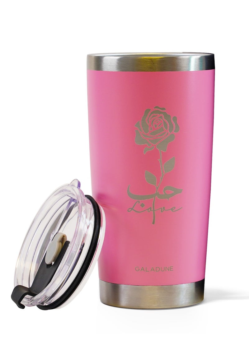 GALADUNE Stainless Steel Travel Coffee Mug, Double Wall Vacuum Insulated, 20 Ounces, Suitable for Iced or Hot Drinks, Pink Rose  - Image 4