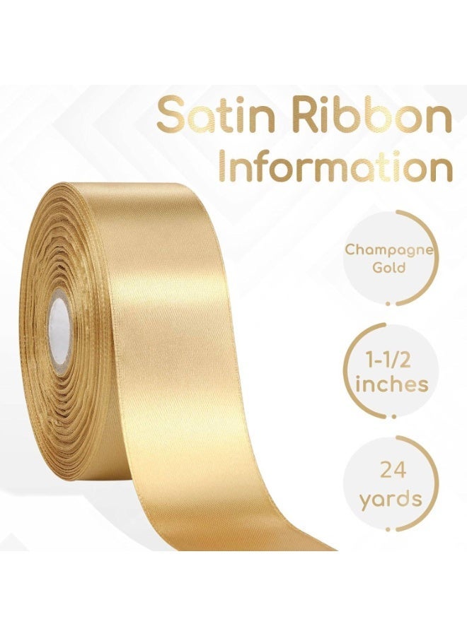 الشريط الساتين الذهبي الشمبانيا 1.5 بوصة × 24 ياردة ، مثالية لتغليف الهدايا ، الترتيبات الزهرية ، الحرف اليدوية ، حفلات الزفاف ، وديكورات عيد الميلاد - Image 2